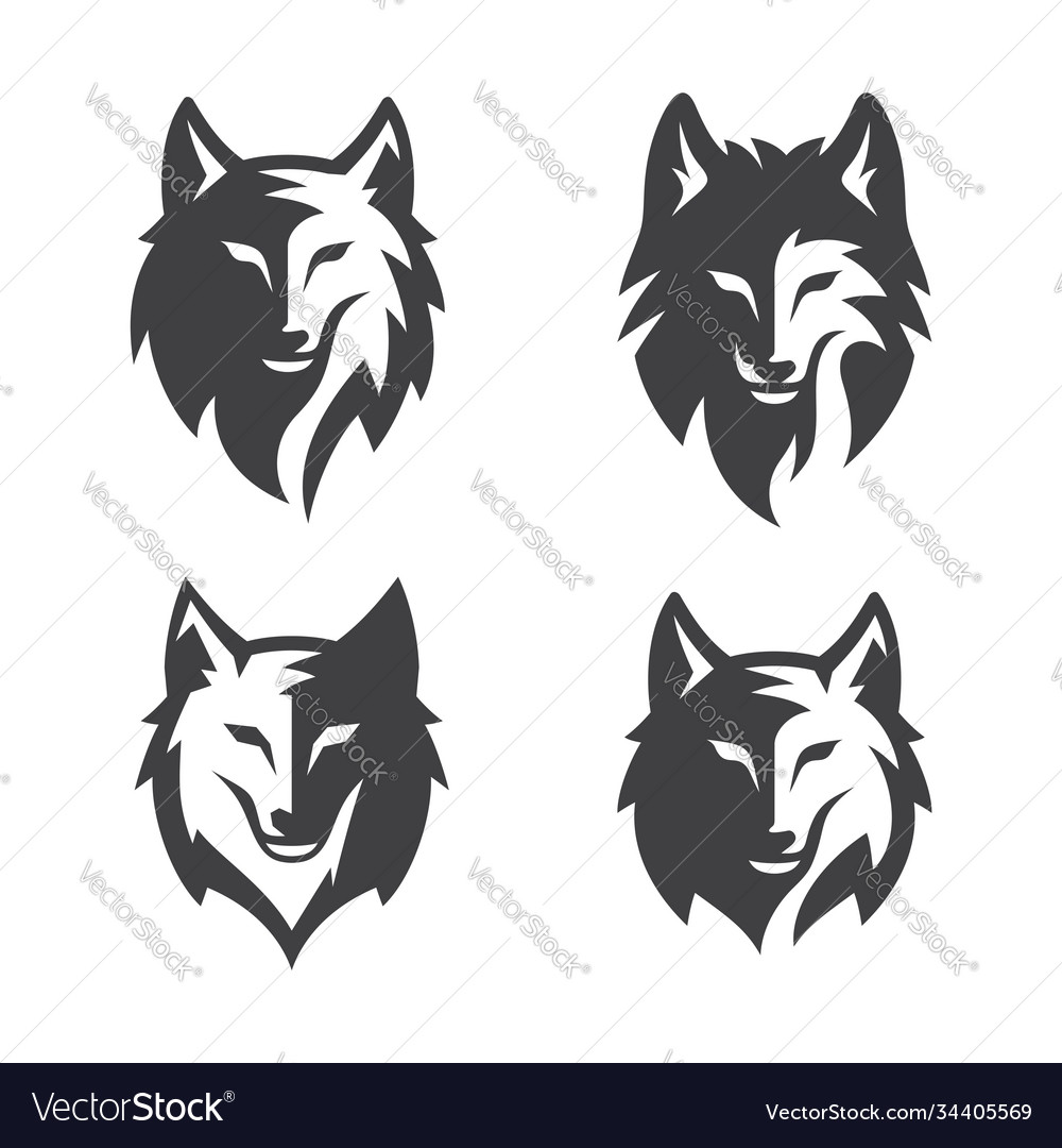 Simple Wolf Head Line Art Set Royalty Free Vector Image