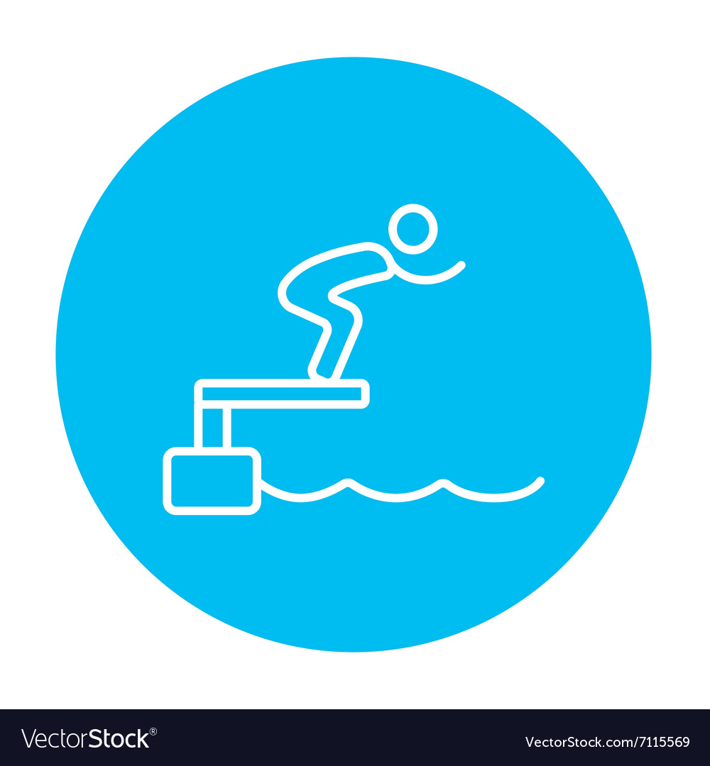 Swimmer jumping from starting block in pool line