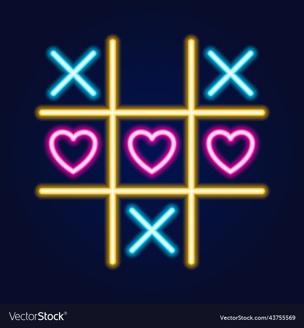 Tic tac toe game linear outline icon neon style vector image Tic tac toe game linear outline icon neon style