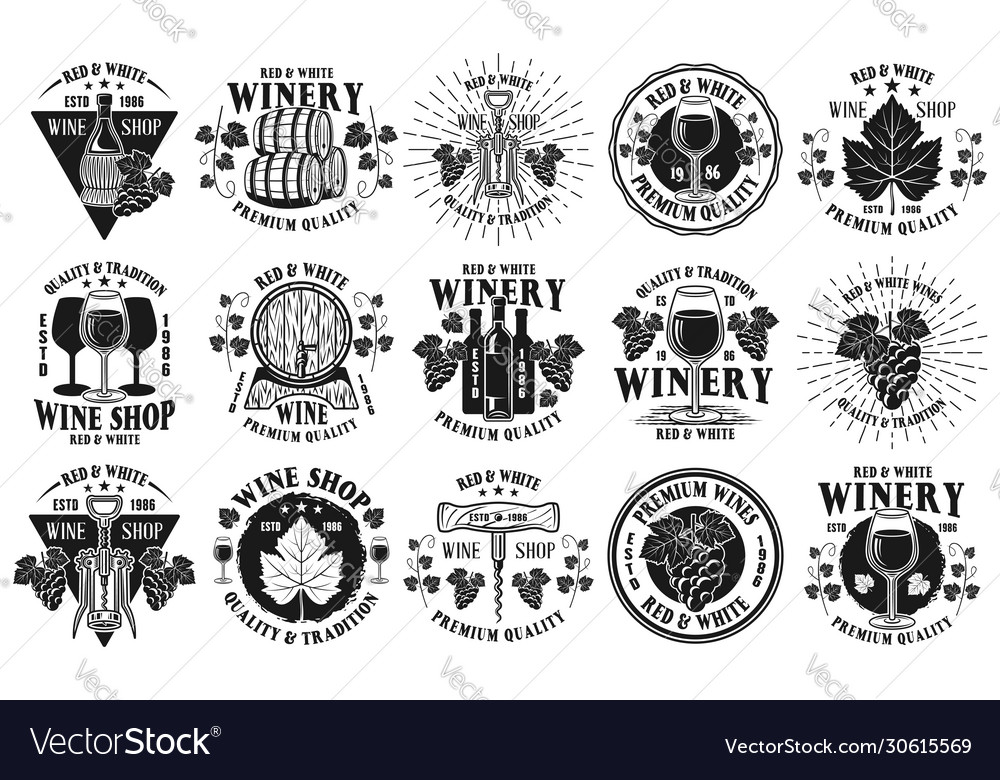 Wine shop and winery set emblems Royalty Free Vector Image