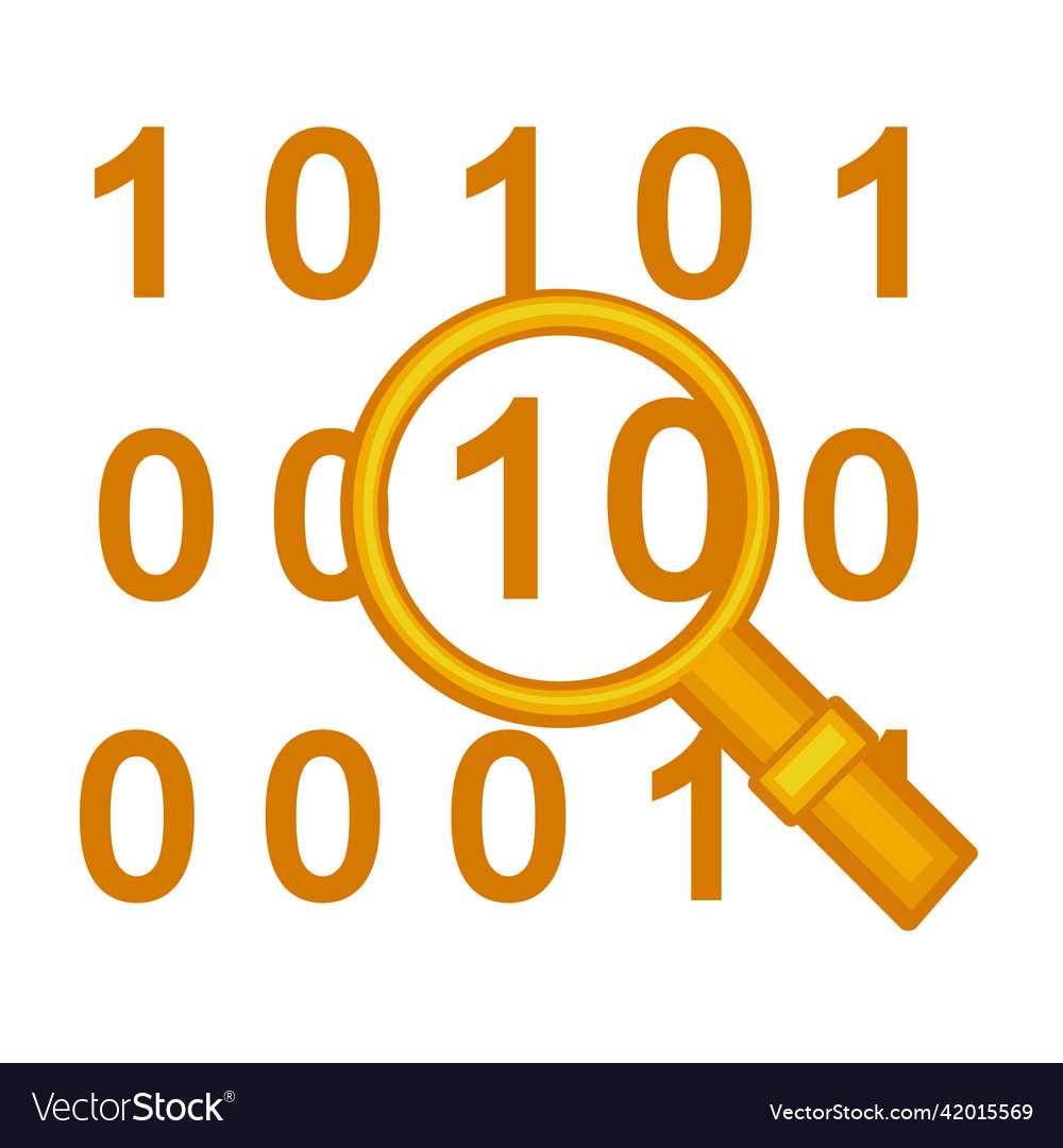 Yellow search in binary code icon on white