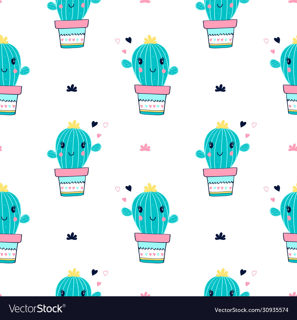 Cactus seamless pattern print design with slogan vector image Cactus seamless pattern print design with slogan