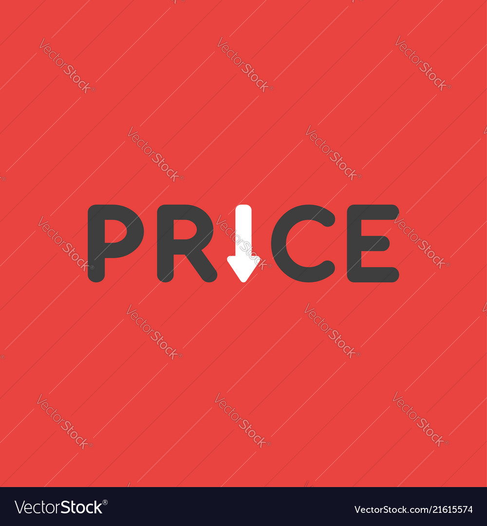 icon concept of price word with arrow moving down word moving
