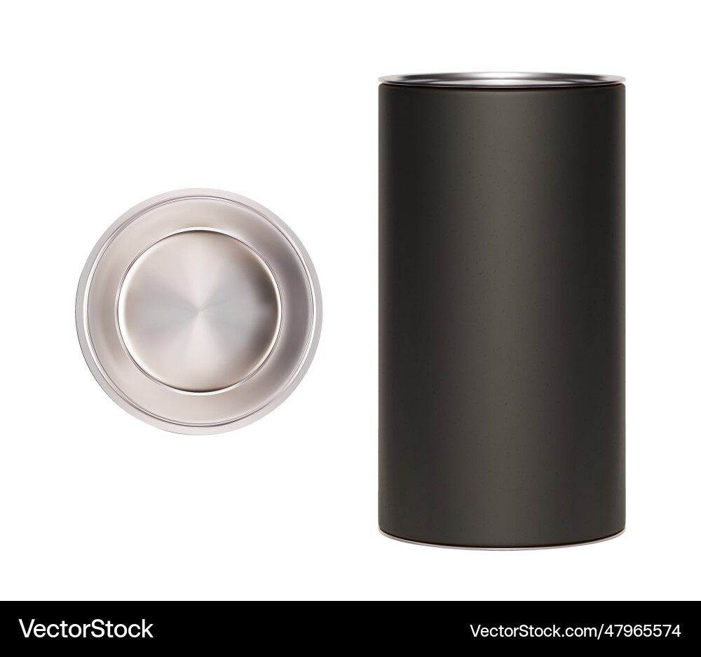 Realistic black cardboard craft tube with silver Vector Image