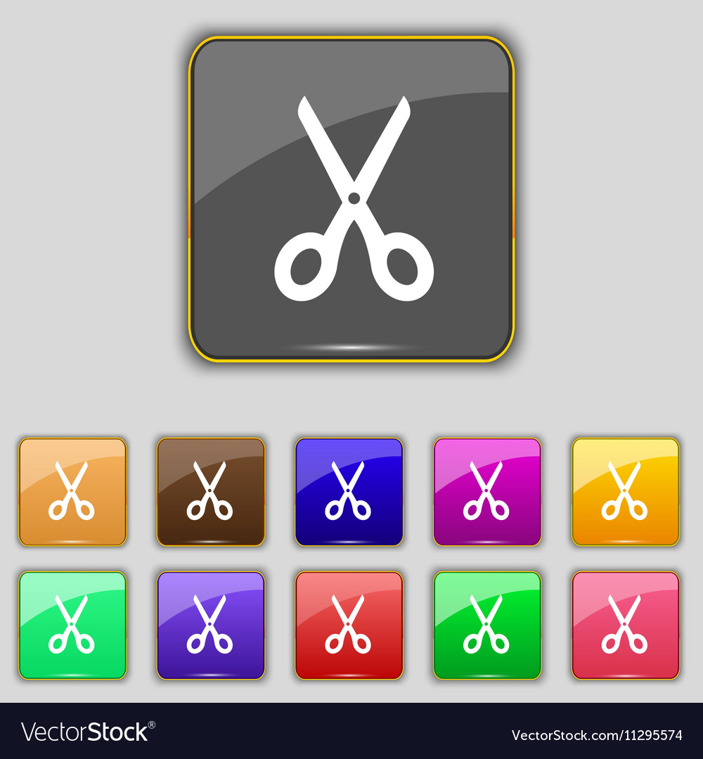 Scissors icon sign set with eleven colored buttons