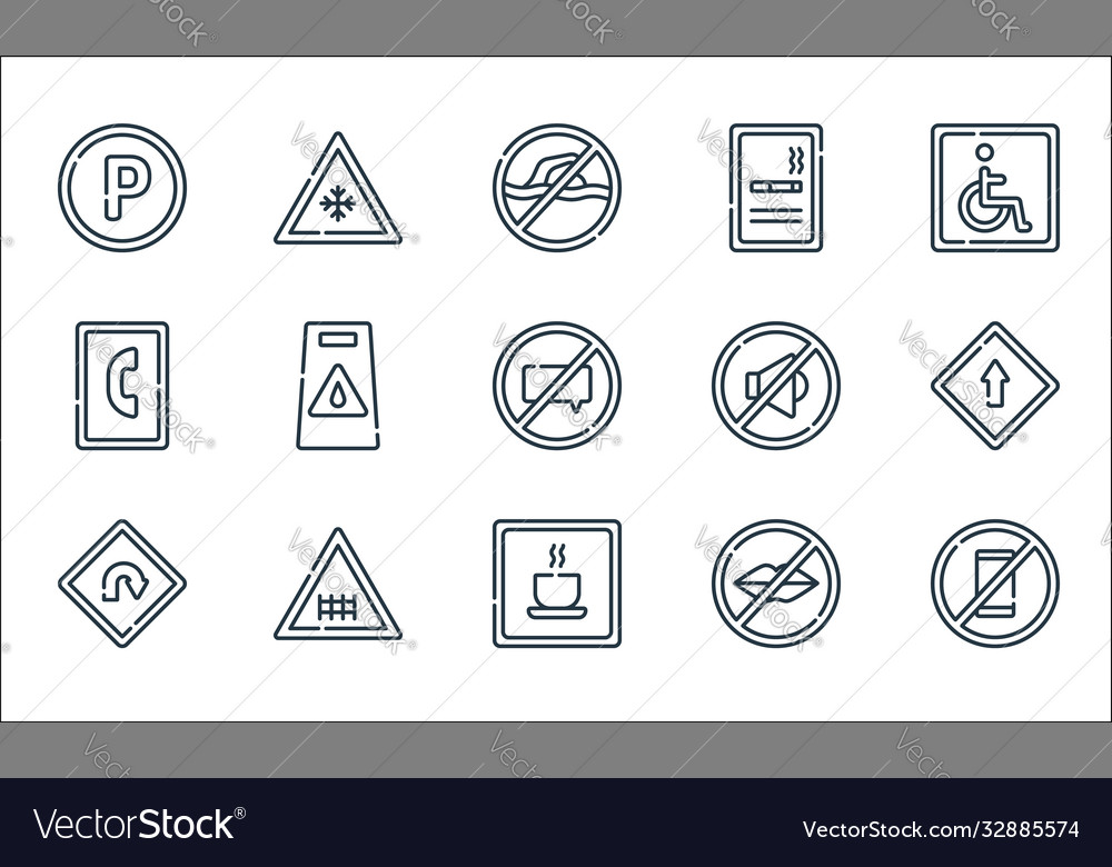 Signals and prohibitions line icons linear set vector image Signals and prohibitions line icons linear set