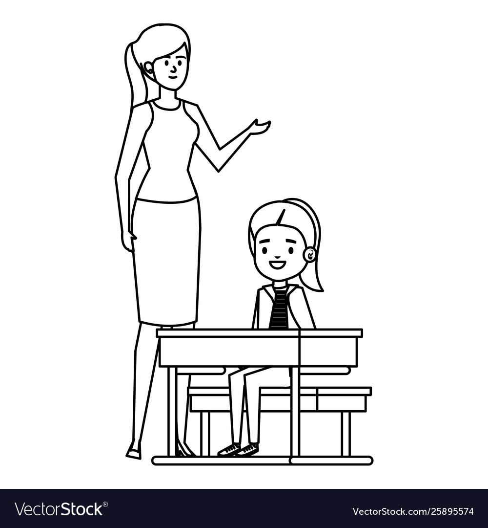 Student girl in school desk with female teacher