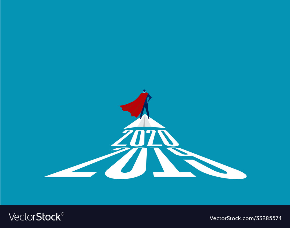 Superhero businessman standing on rocket paper