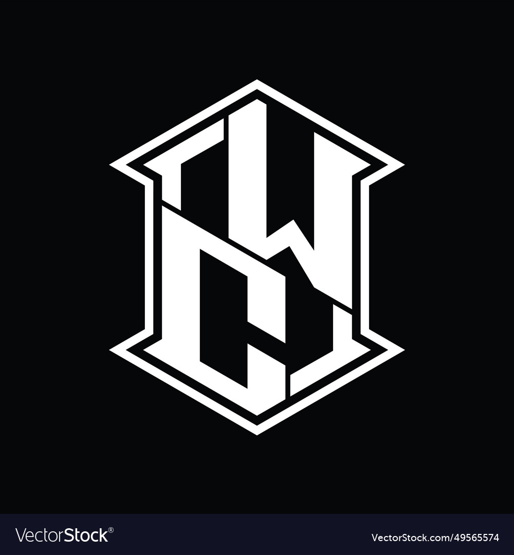Wc logo monogram hexagon shield shape up and down
