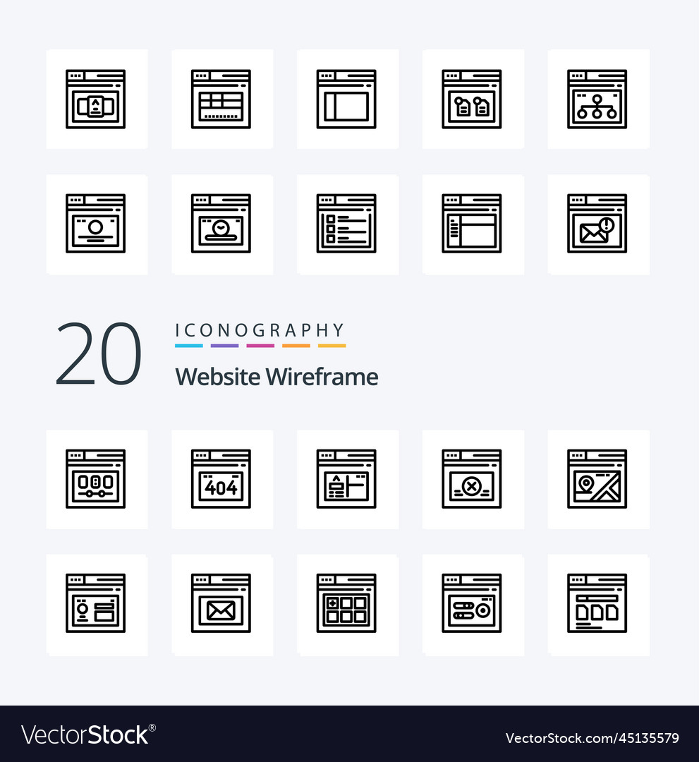 20 website wireframe line icon pack like web page