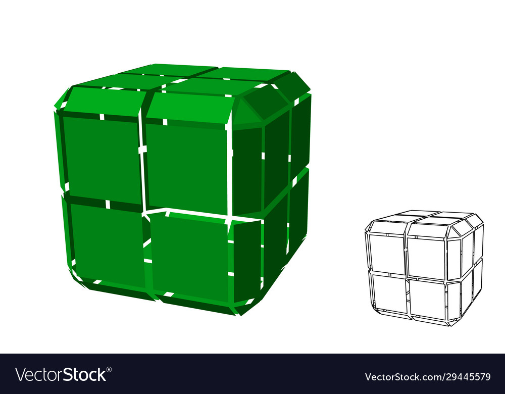 Abstract polygonal cube with cuts 3d