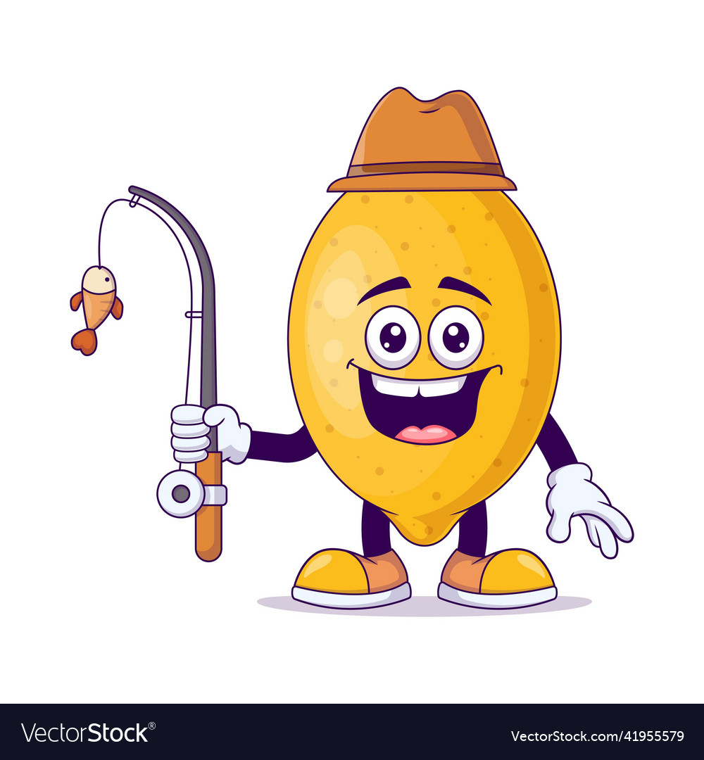 Angler lemon cartoon mascot character