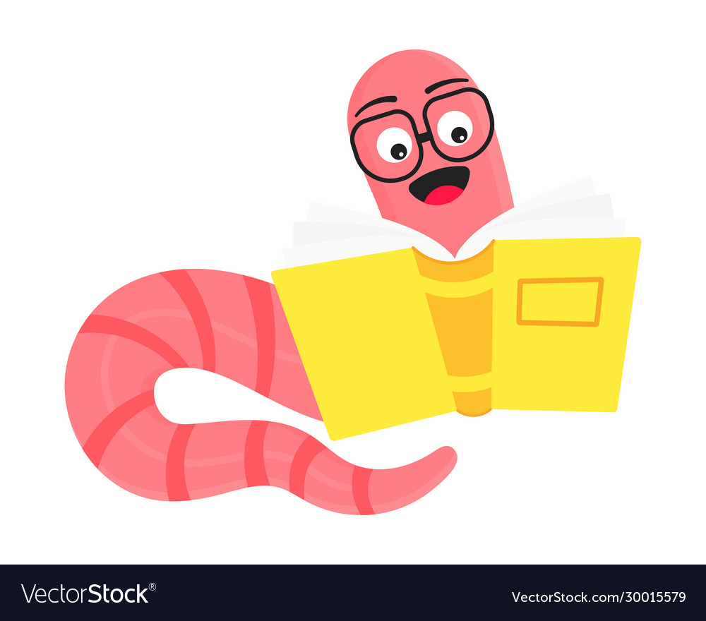 Cartoon style earthworm with book and glasses Vector Image