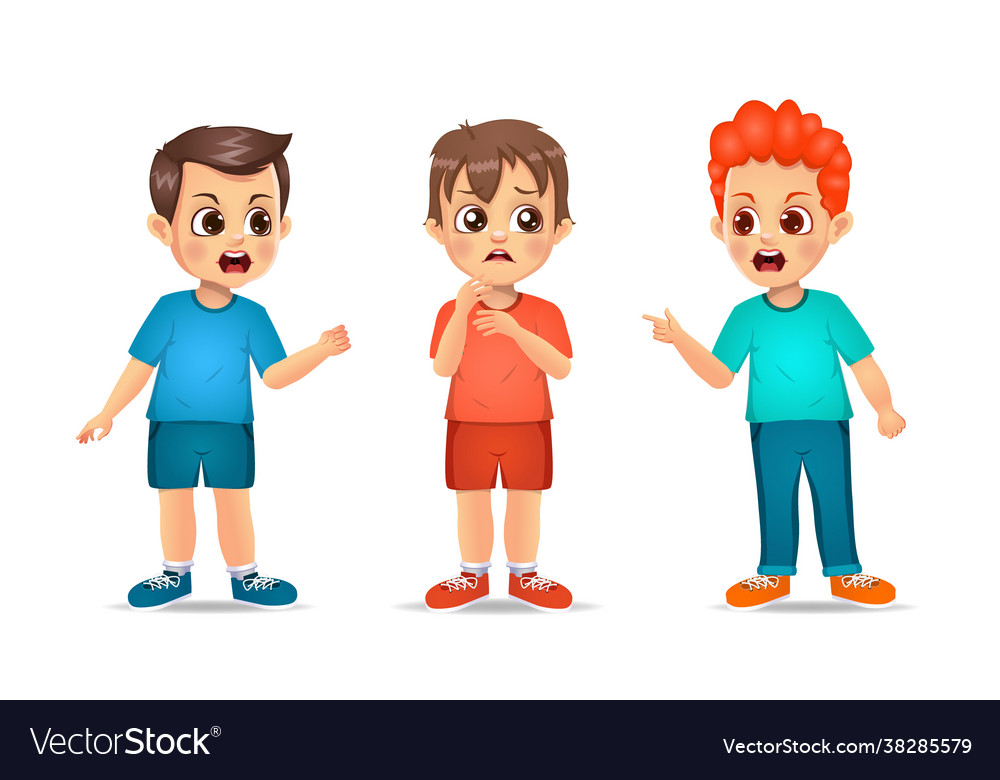 Cute kids fighting with friend Royalty Free Vector Image