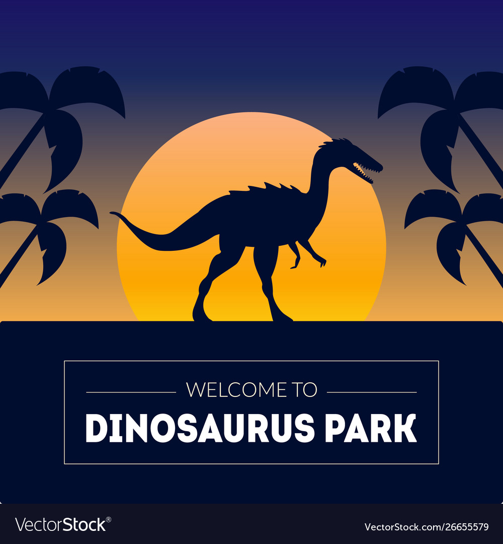 Dinosaur park banner template with silhouette