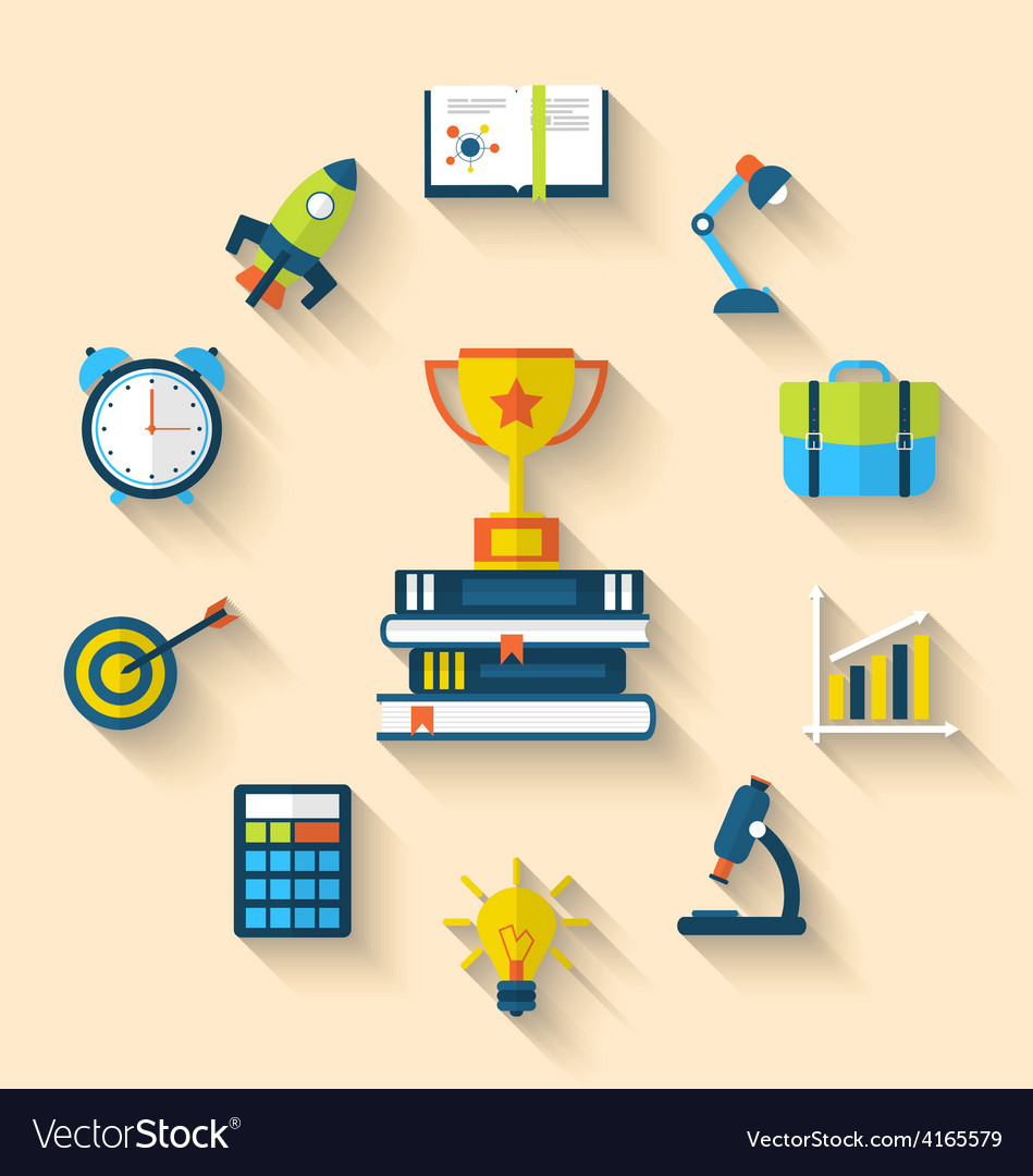 Flat icons of graduation and objects for high