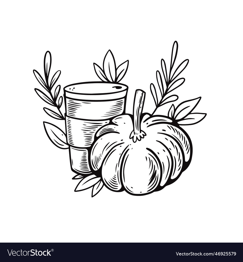 Hand drawn black color outline pumpkin spice drink