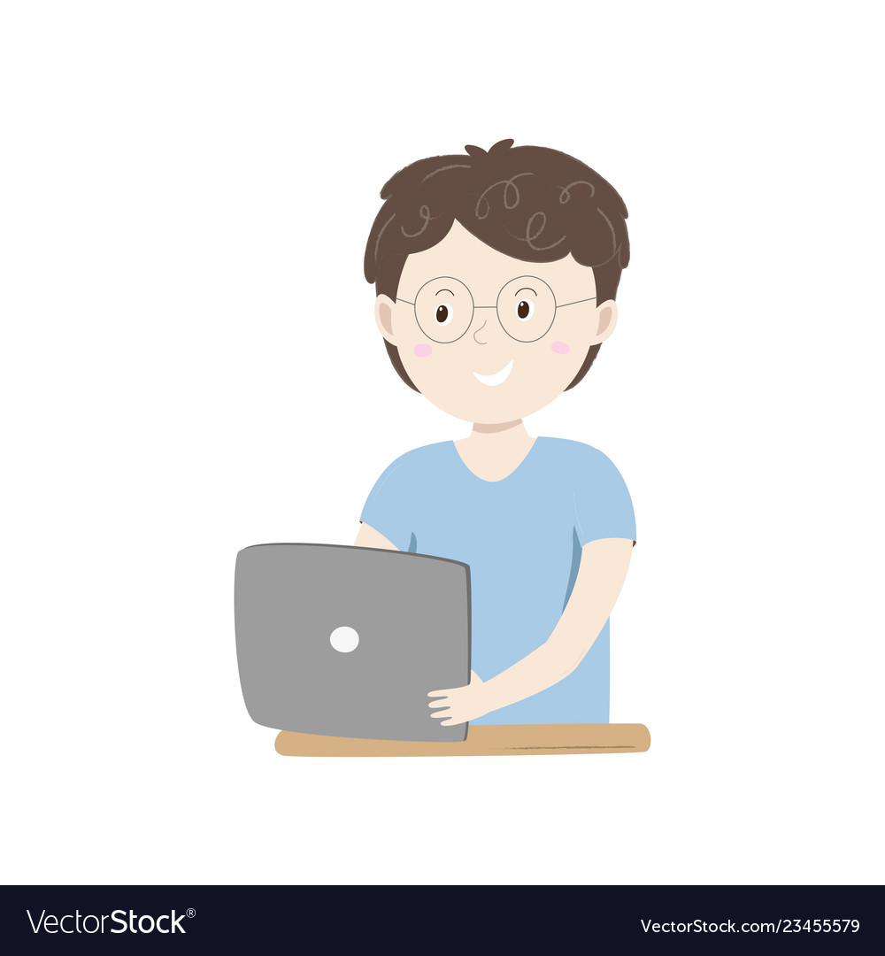 Happy Boy Coding on Tablet