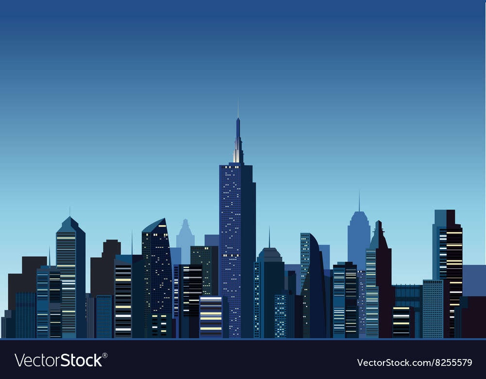 Modern building with night city background Vector Image