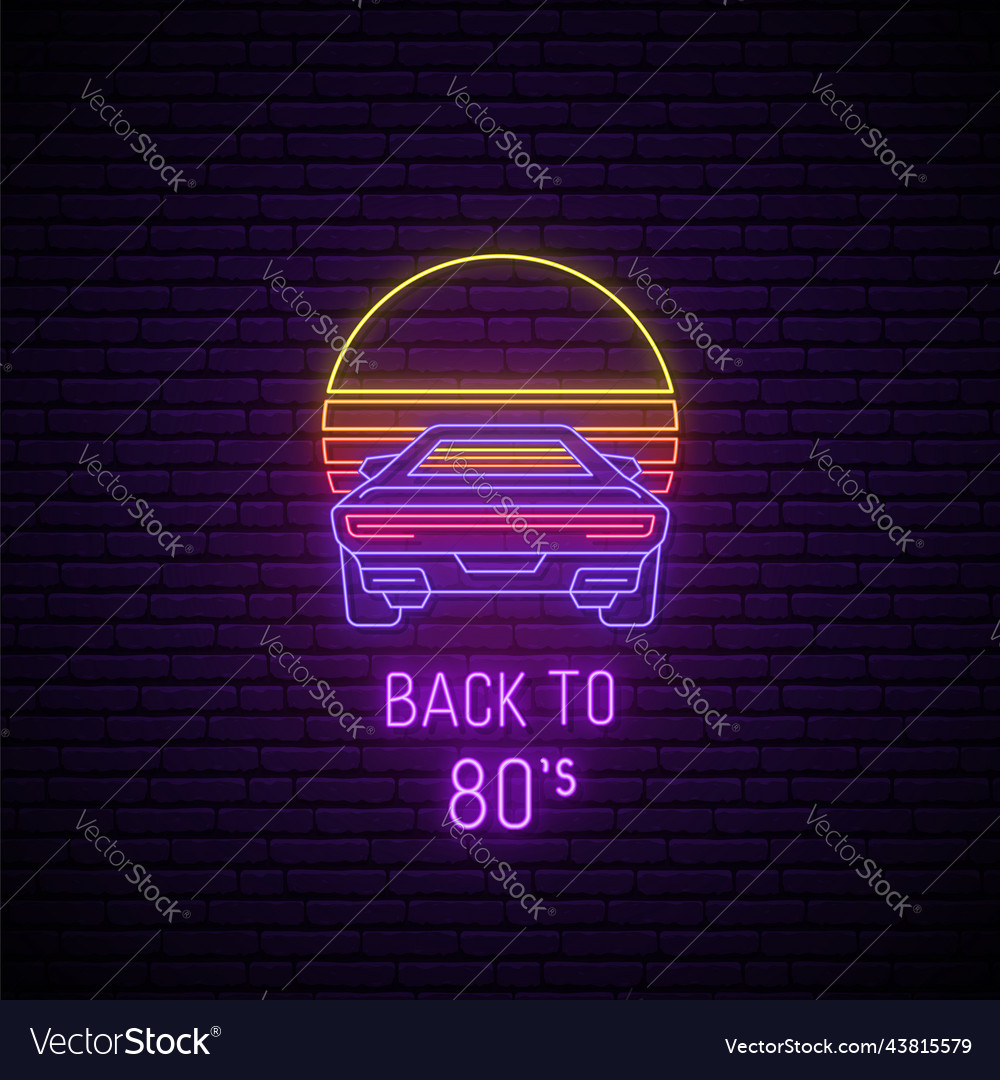 Neon car sign glowing retro sport icon