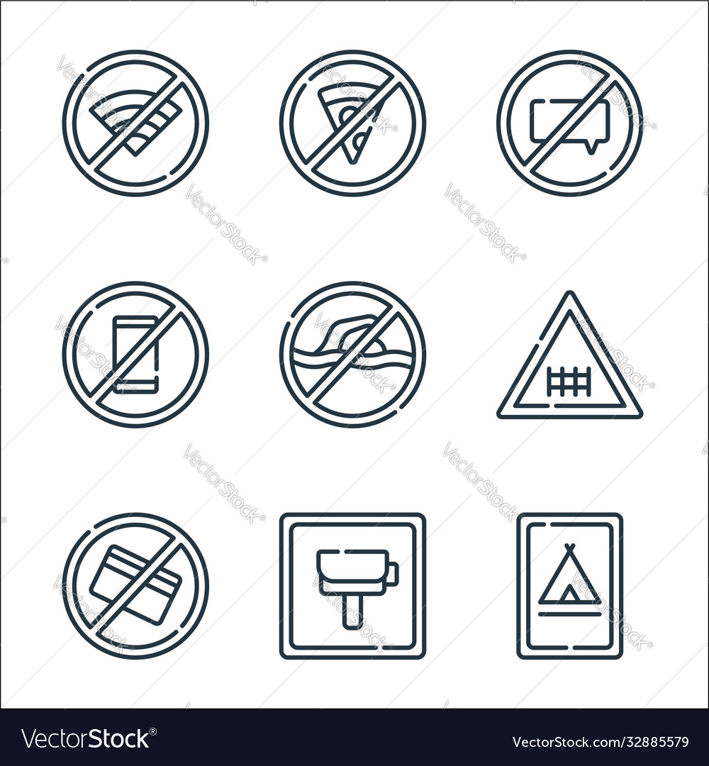 Signals and prohibitions line icons linear set