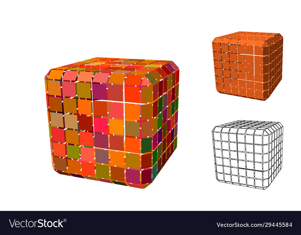 Abstract polygonal cube with cuts set 3d vector image Abstract polygonal cube with cuts set 3d