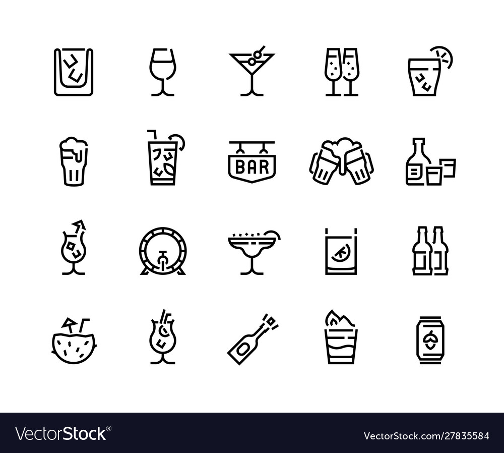 Alcohol drinks line icons cocktails beer bottle Vector Image