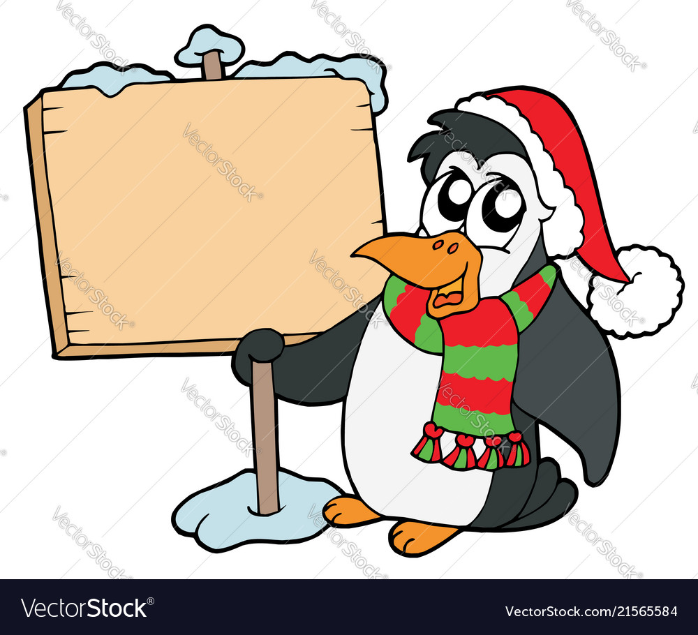 Christmas penguin with sign