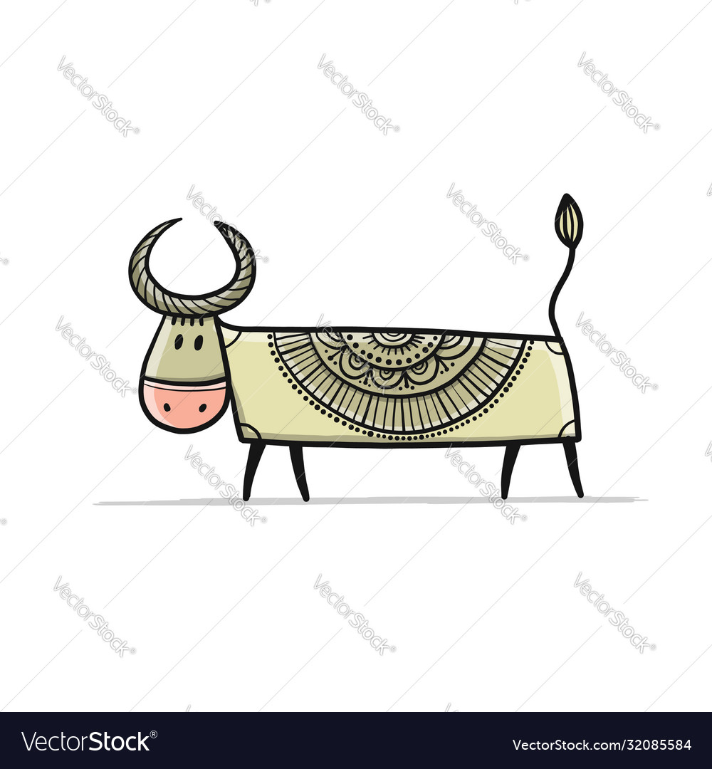 Funny Sketch Bull Lunar Horoscope Sign Happy New Vector Image 4794