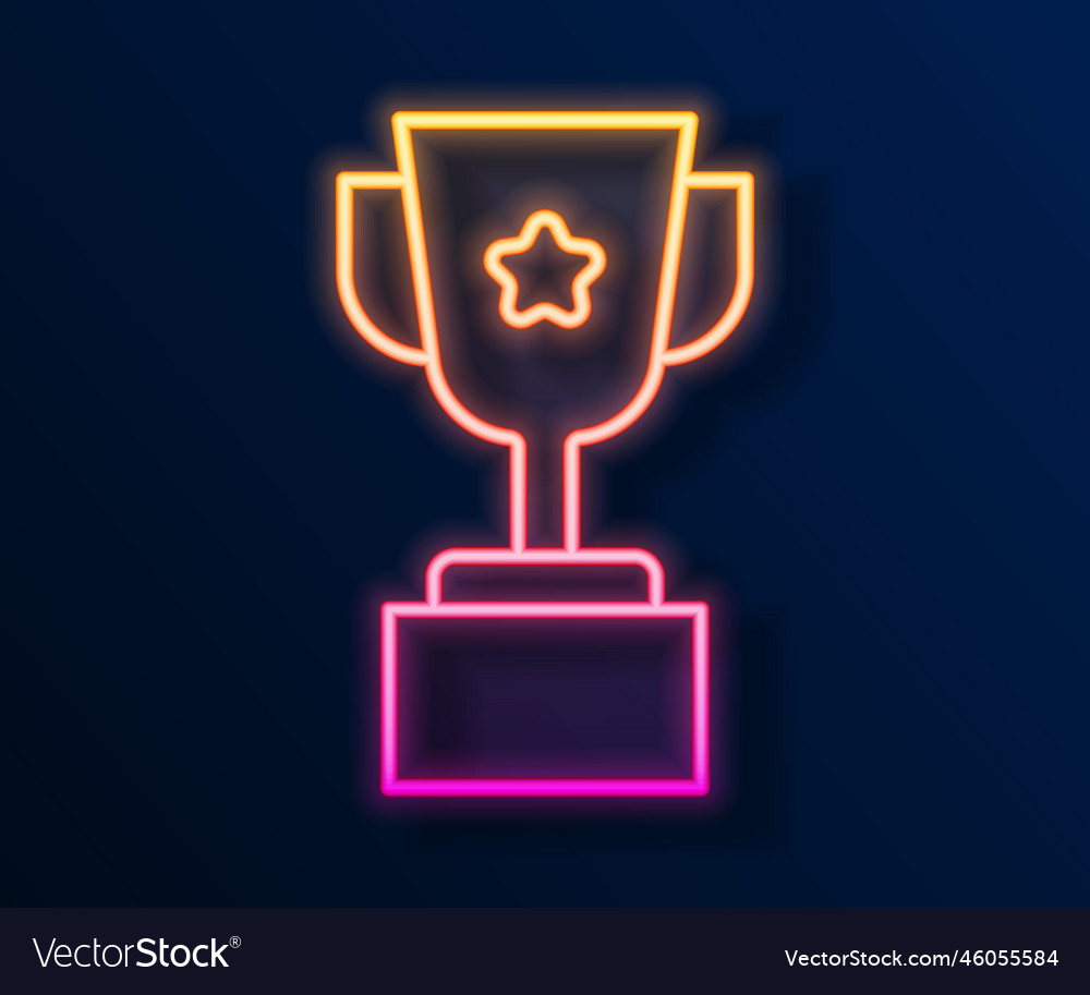 Glowing neon line award cup icon isoliert auf schwarz