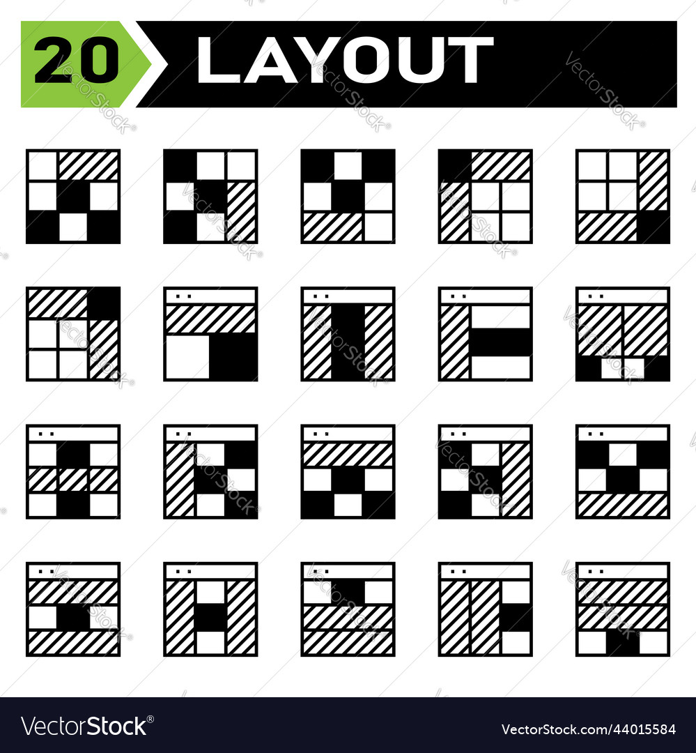 Layout-Icon-Set enthalten Grid Dashboard vector image Layout-Icon-Set enthalten Grid Dashboard