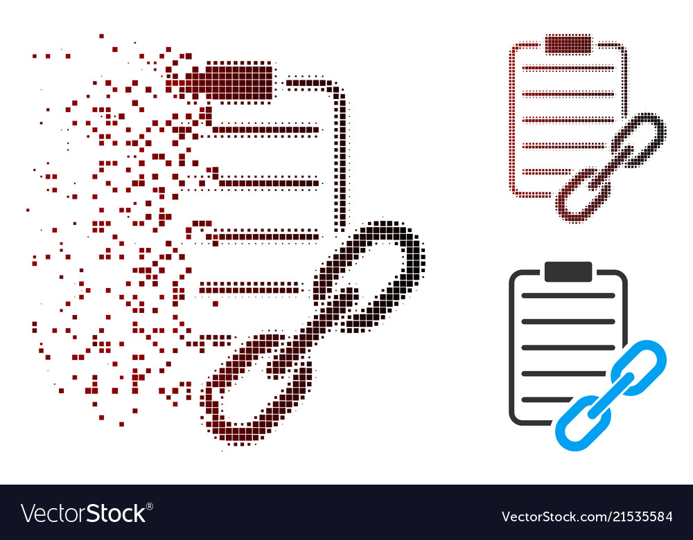 Moving pixel halftone blockchain contract icon vector image Moving pixel halftone blockchain contract icon