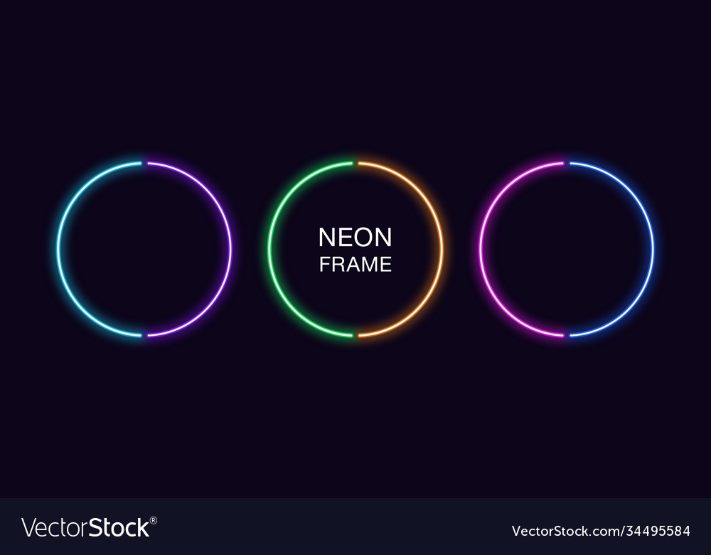 Neon circle frame set round border in 2 vector image Neon circle frame set round border in 2