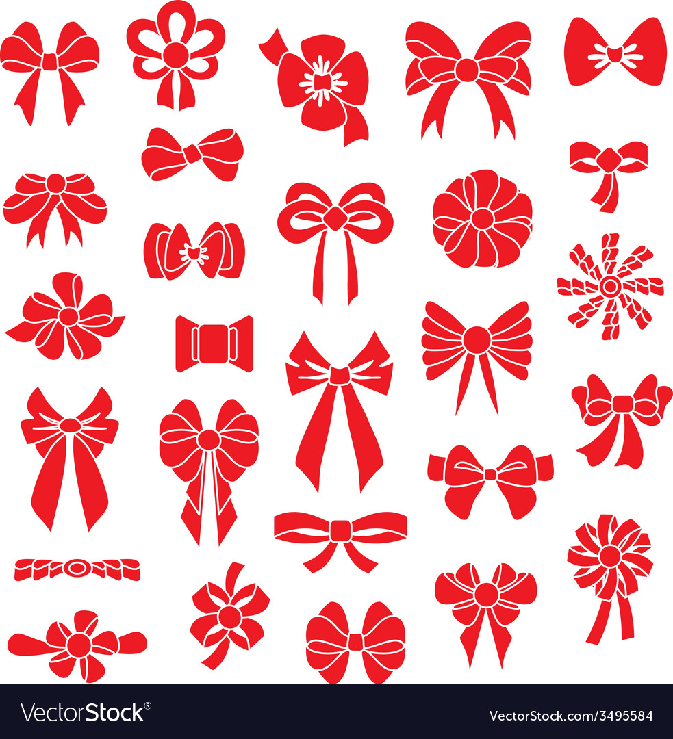 Set bows of different shapes red color