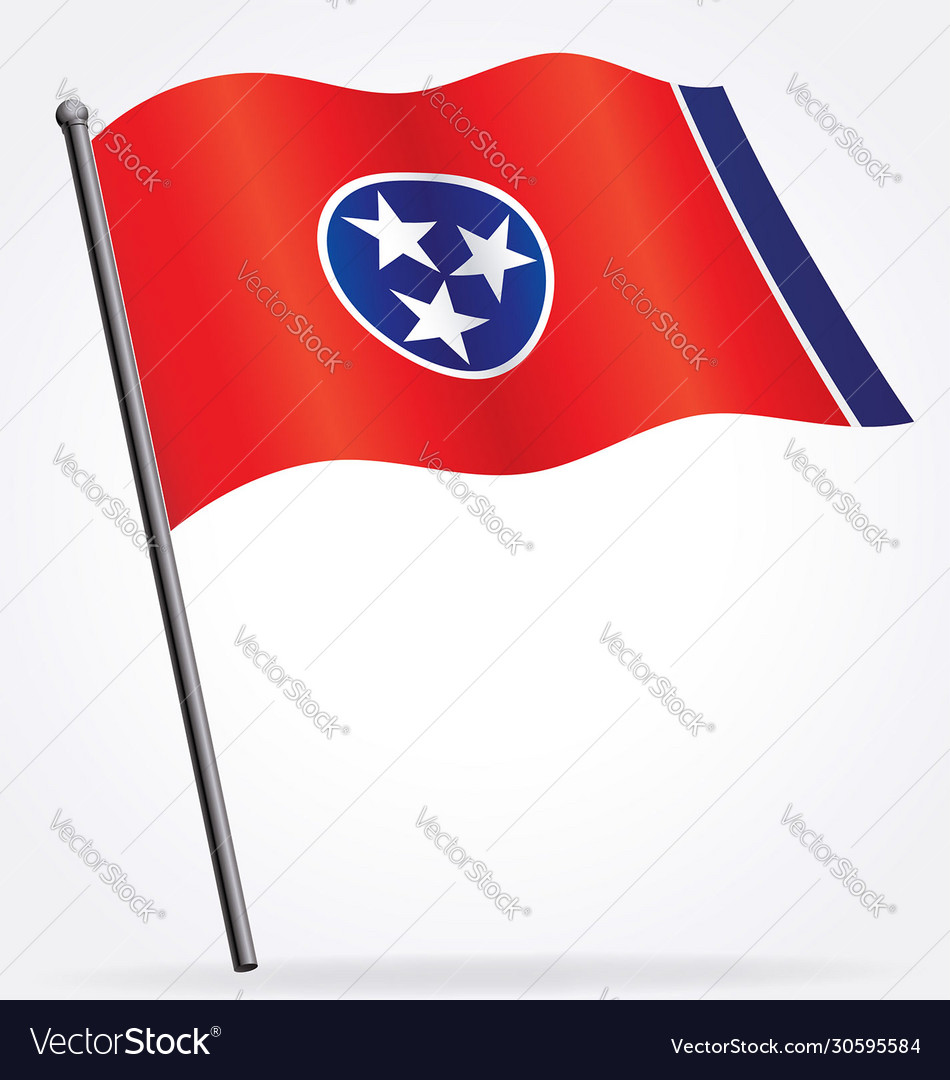 Tennessee tn state flag flying on flagpole Vector Image