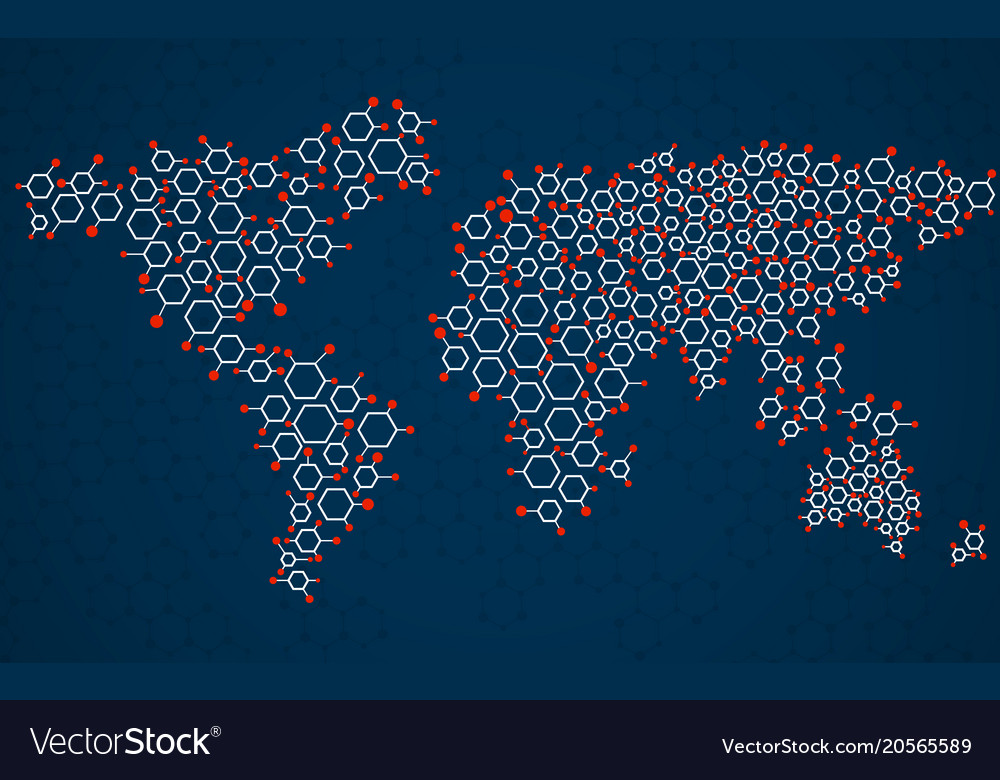 Abstract world map of hexagonal molecular