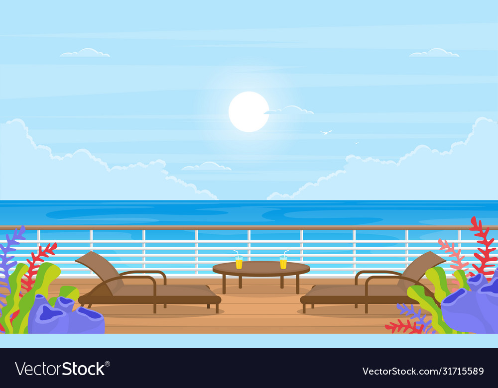 Blue sea ocean landscape view on cruise ship deck vector image Blue sea ocean landscape view on cruise ship deck