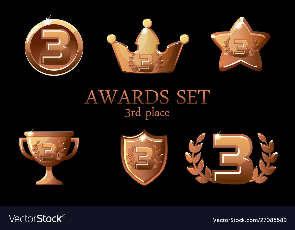 Collections awards trophy bronze icons set