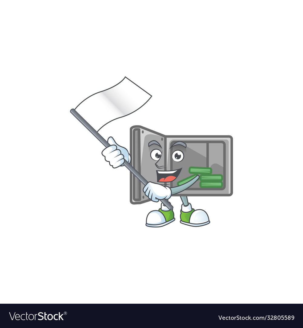 Funny security box open cartoon design with a flag