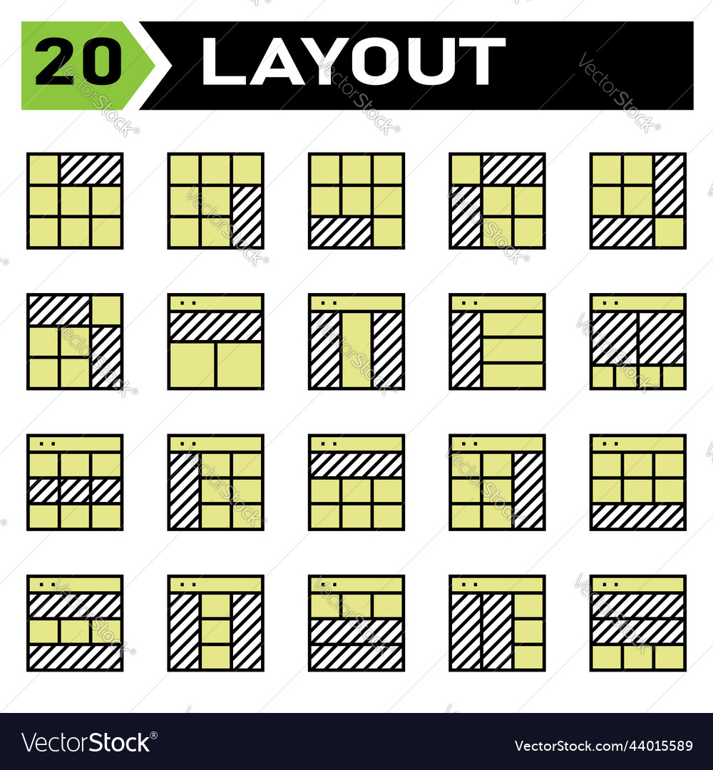 Layout-Icon-Set enthalten Grid Dashboard vector image Layout-Icon-Set enthalten Grid Dashboard