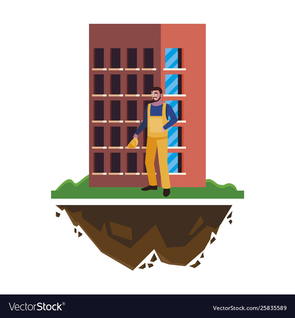 Male builder constructor worker with building