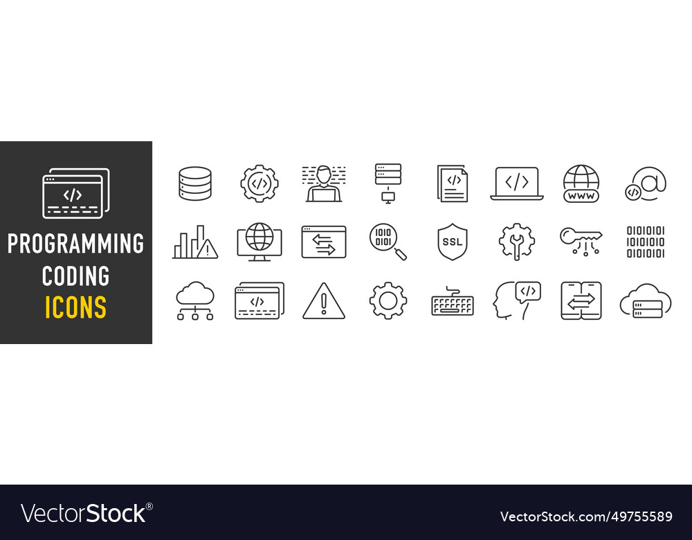 Programming and coding web icons in line style vector image Programming and coding web icons in line style