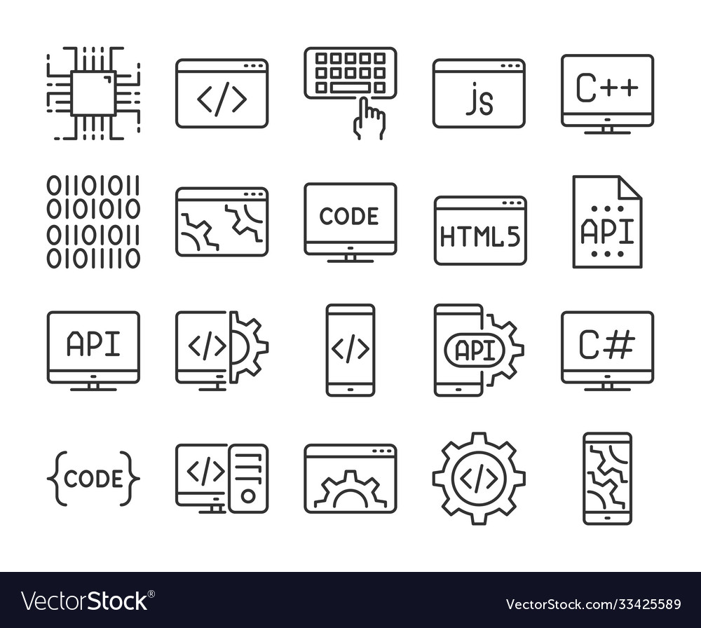 Programming icon development and line vector image Programming icon development and line