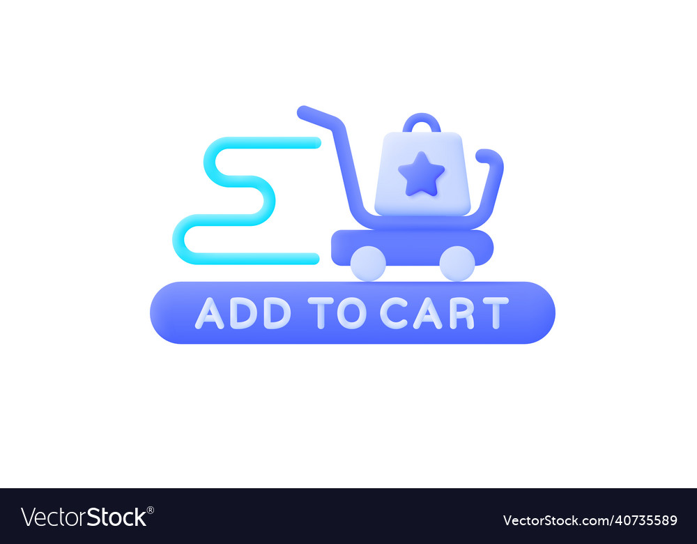 Realistic button with blue add to cart 3d on white vector image Realistic button with blue add to cart 3d on white
