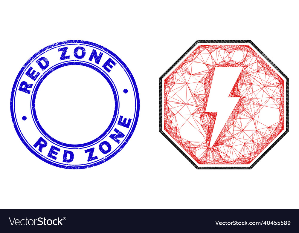 Rubber red zone stamp and network irregular mesh vector image Rubber red zone stamp and network irregular mesh