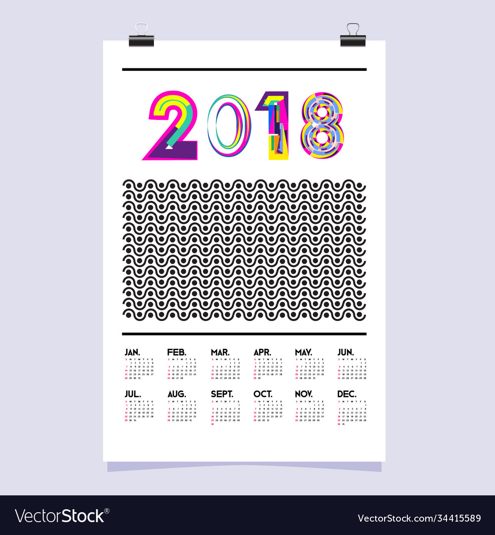 Set wall calendar 2018 template design