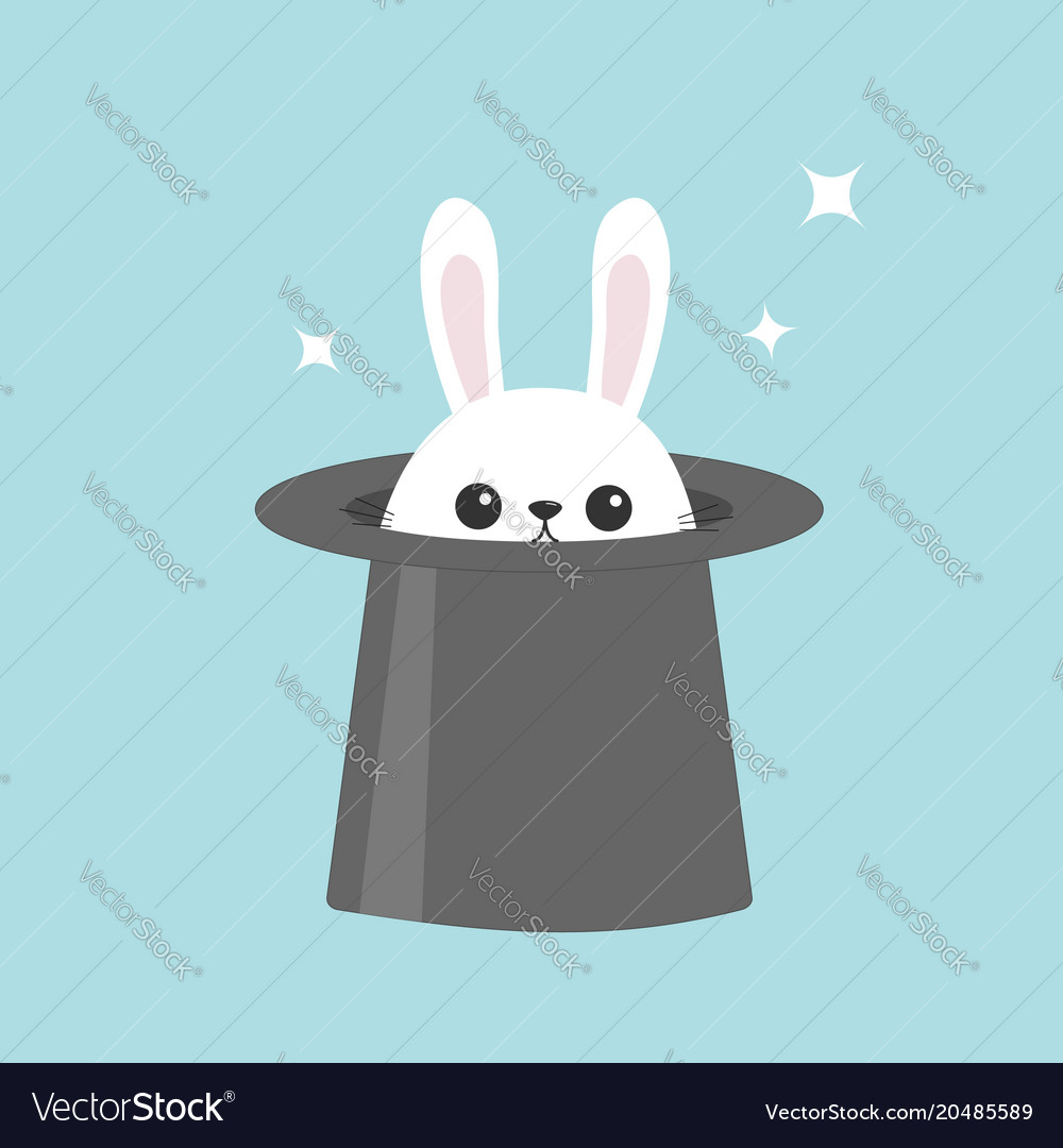 White bunny rabbit in magic hat sining stars Vector Image