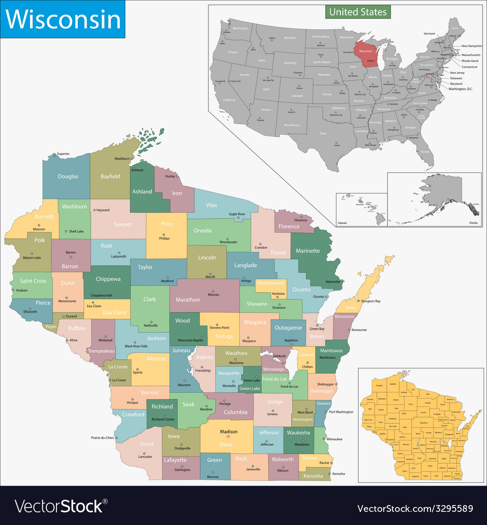 Wisconsin map Royalty Free Vector Image - VectorStock