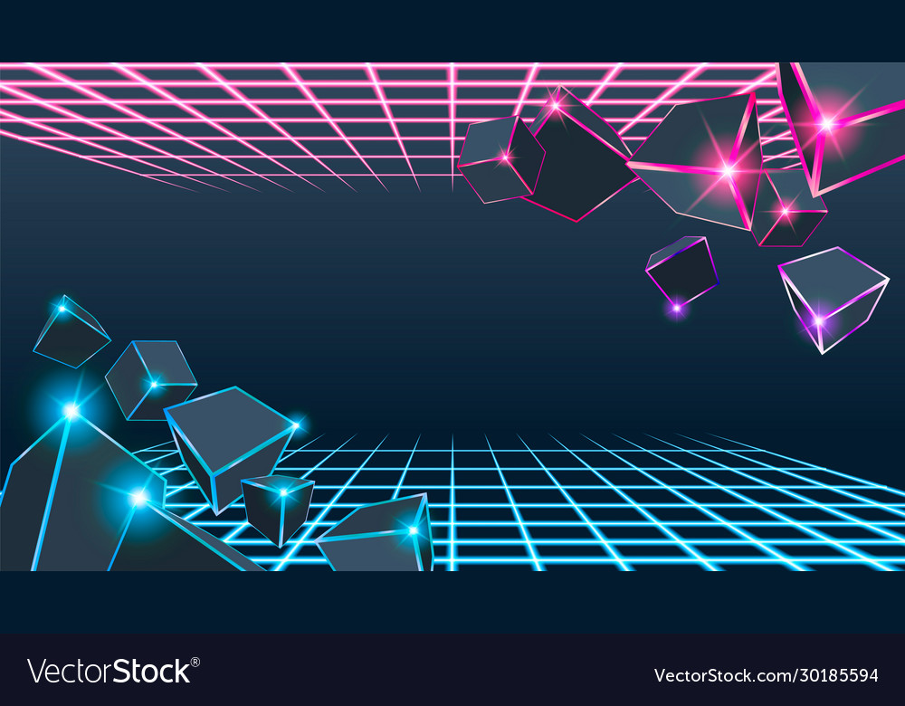 3d cube pink and blue neon box perspective