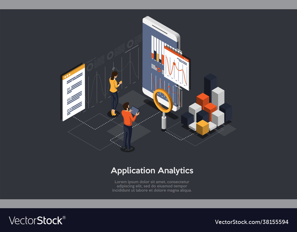 Application analytics mobile program development vector image Application analytics mobile program development